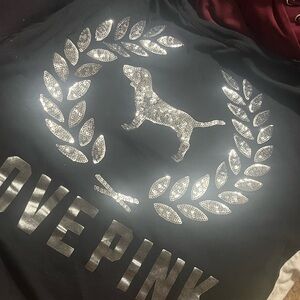 PINK Victoria's Secret Black Tee with Silver Dog Logo